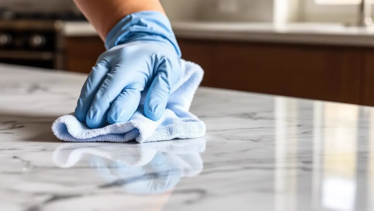 Neteja d'una encimera de marbre delicada amb drap de microfibra